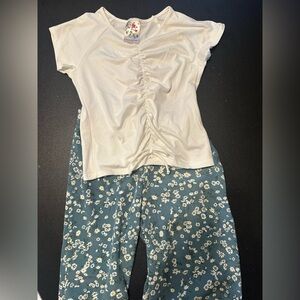 White Ruched Top and Floral Pants Set